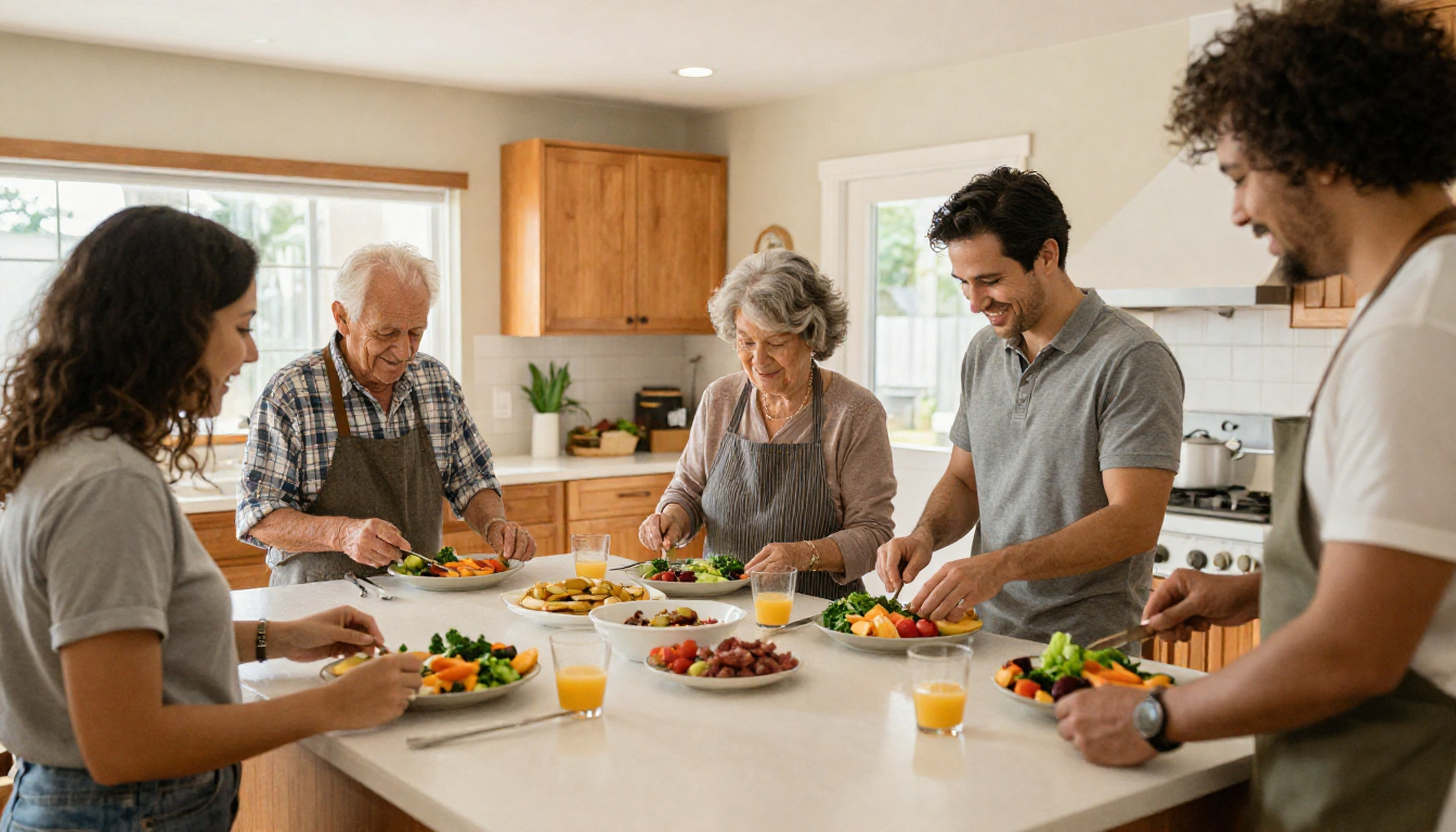 Welcoming residential kitchen and common area